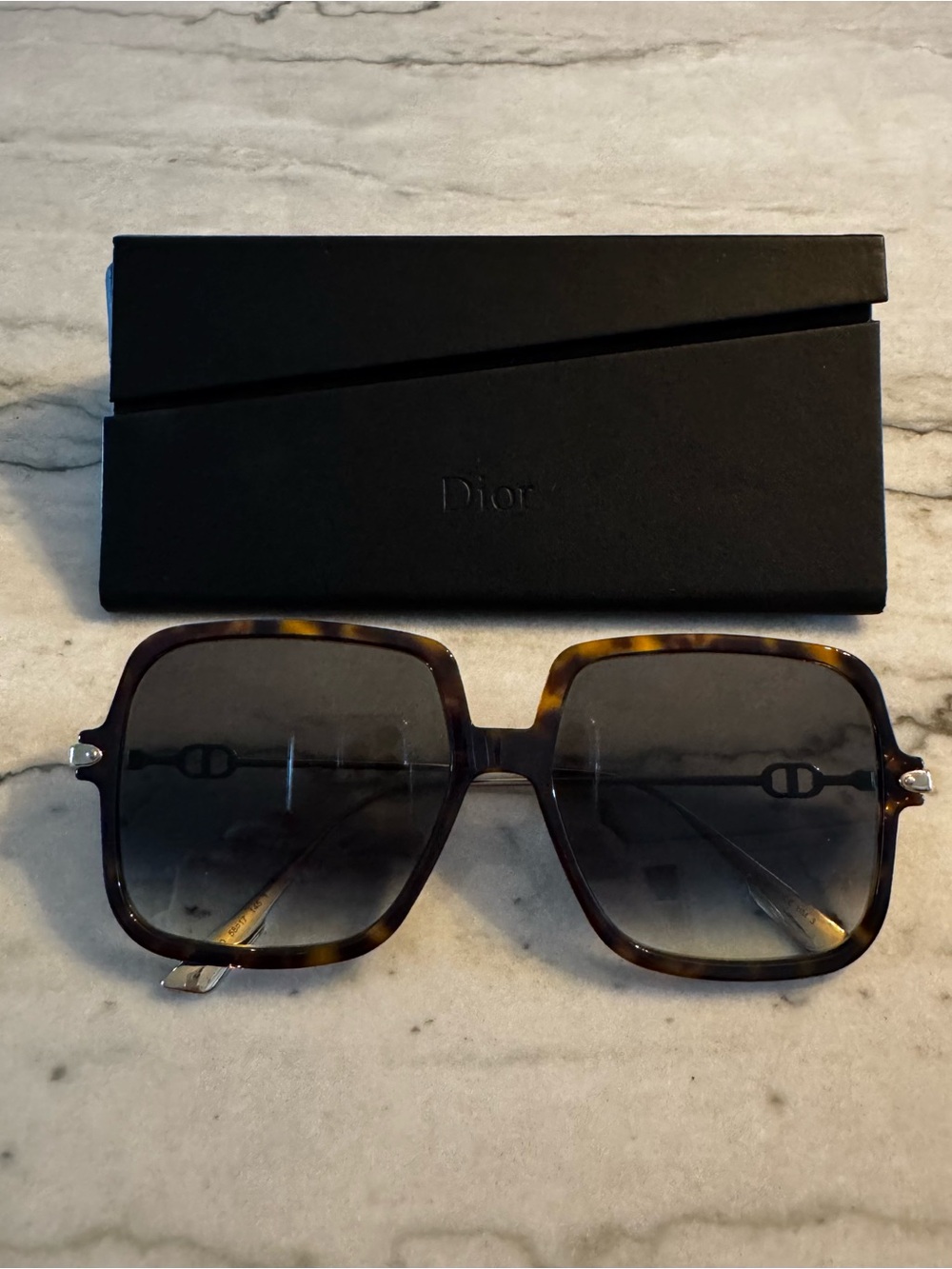 Dior Women's Oversized Square Sunglasses in Tortoise with Gold Accents 55mm